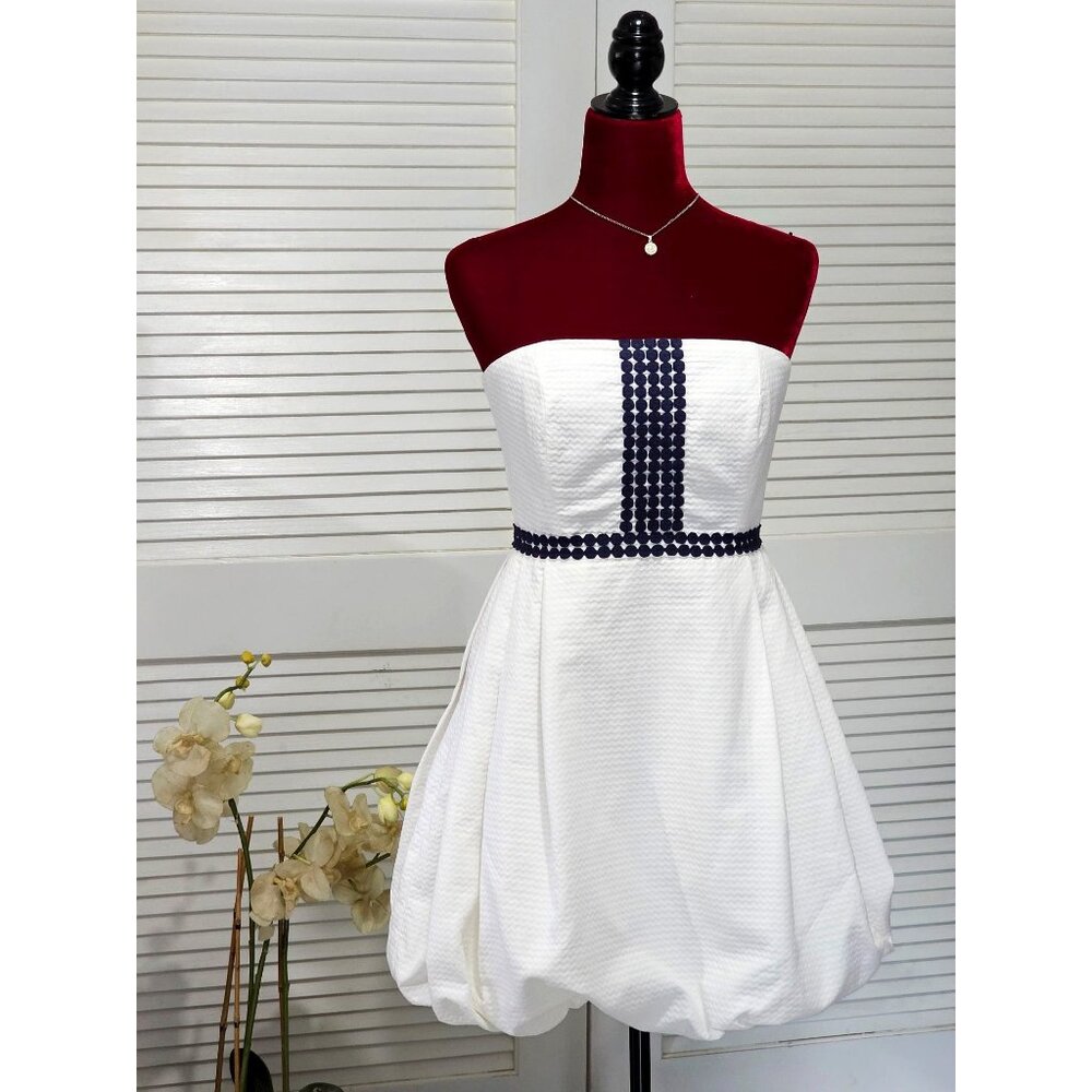 Lilly Pulitzer Women's Regency Classic White Navy Jacquard Bubble Dress Sz 4 076 - Picture 1 of 14